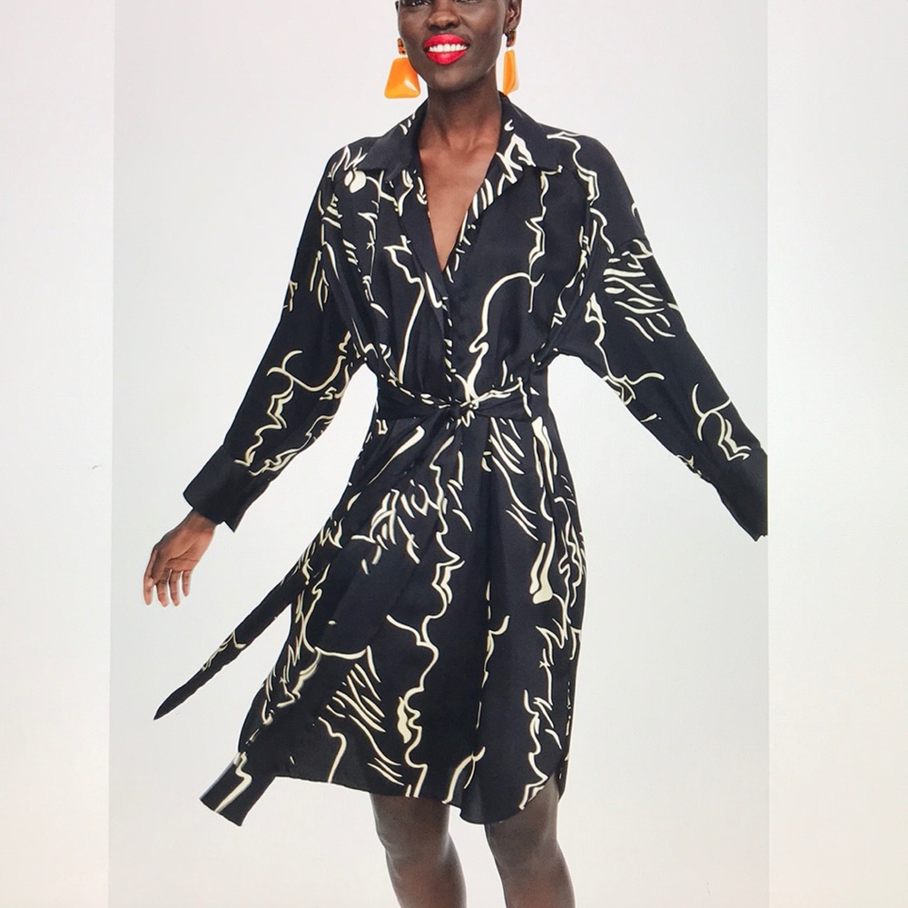 Zara printed tunic dress with tie XS